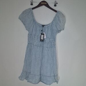 Elegant Light Blue Eyelet Mini Dress